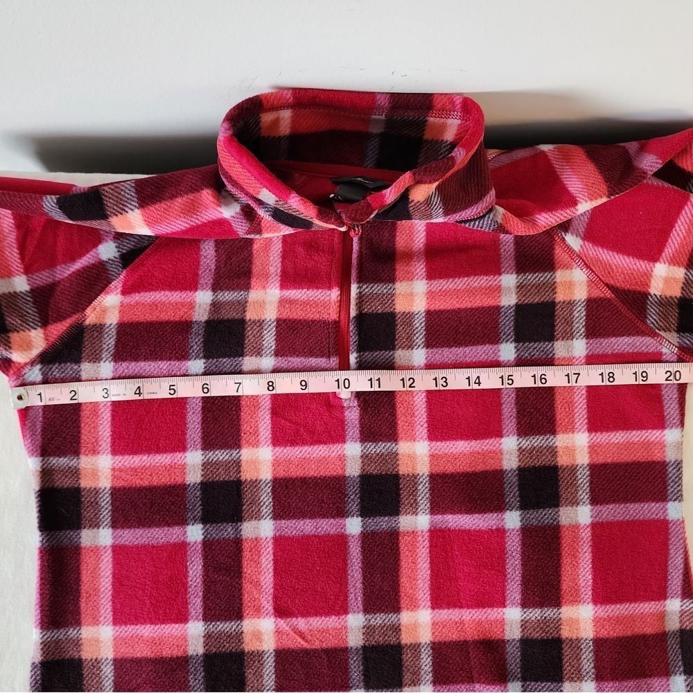 Eddie Bauer Women's Fleece 1/4 Zip Plaid Pullover Top Red Black M - Picture 6 of 6